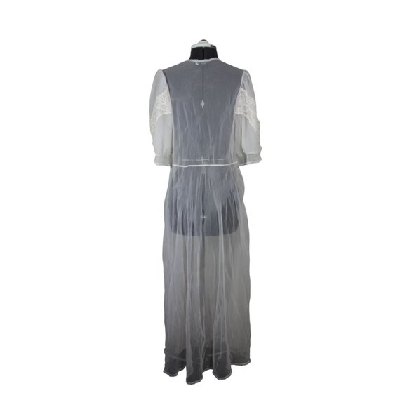 Apostrophe‎ women's vintage puff sleeve sheer lace peignoir boudoir robe - Picture 3 of 10